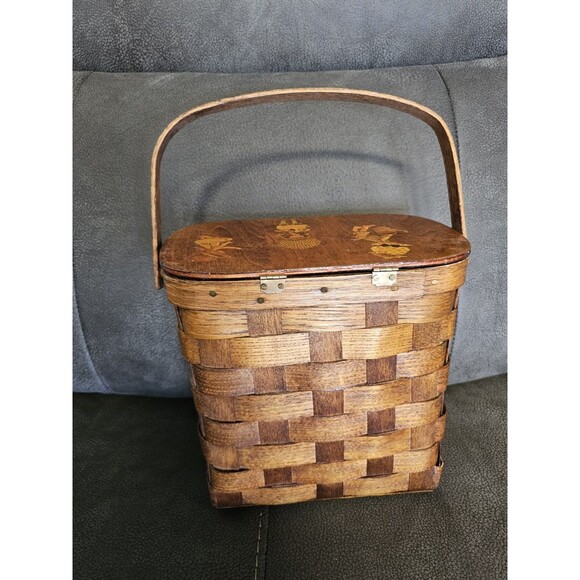 Decoupage Holly Hobbie Wood Basket Purse Vintage Lined with Colorful Fabric - Picture 3 of 11